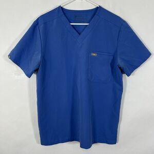 Figs Technical Collection V Neck Scrubs Top Shirt Mens Size Medium Blue SS EUC